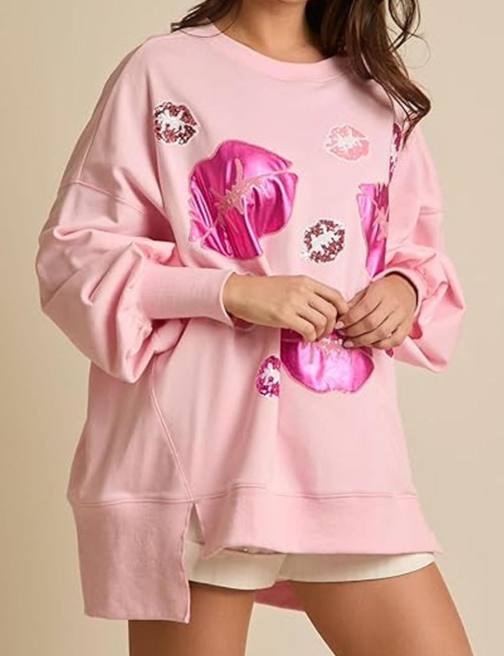 Cute Sequins Lip Loose Valentine's Sweatshirt DP25H788