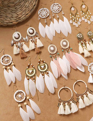 Bohemian Feather Tassel Earrings - DippedShop Wholesale - #7171