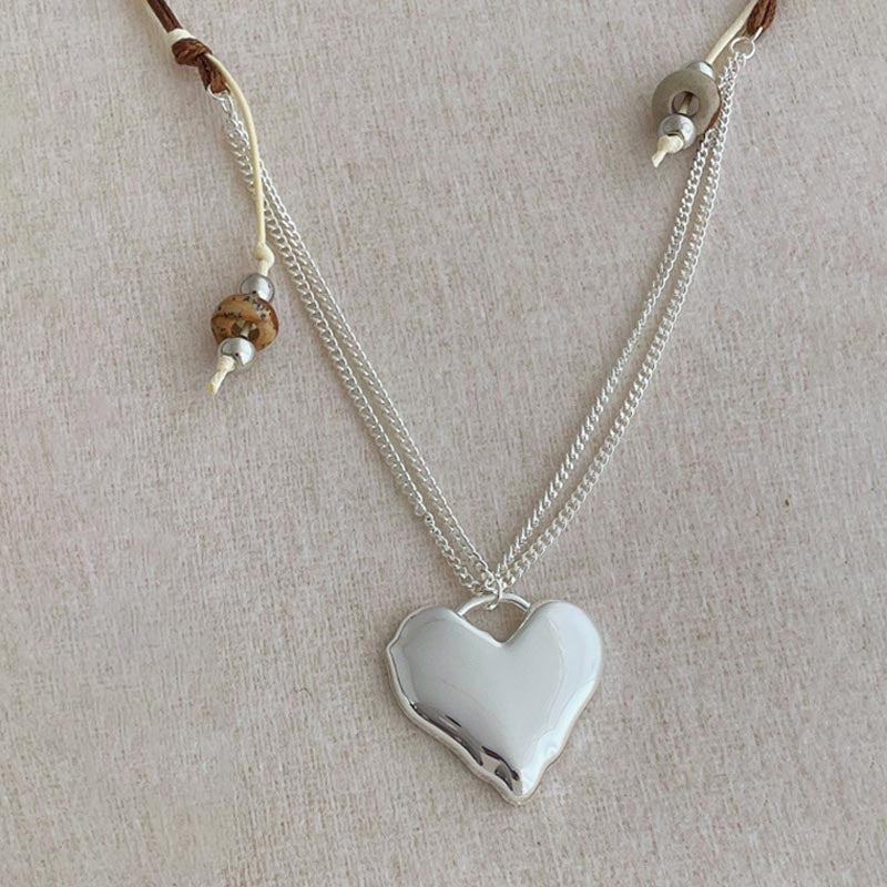 Simple Heart Pendant Rope Braided Adjustable Necklace DP26I544