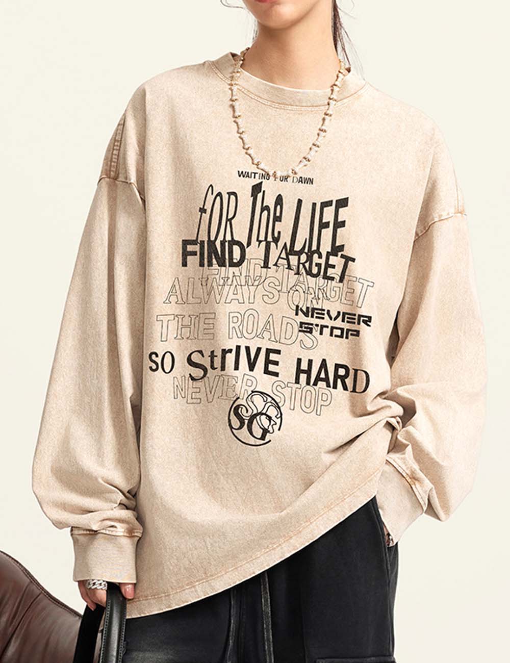Retro Washed Letter Print Loose T-Shirt DP25E570