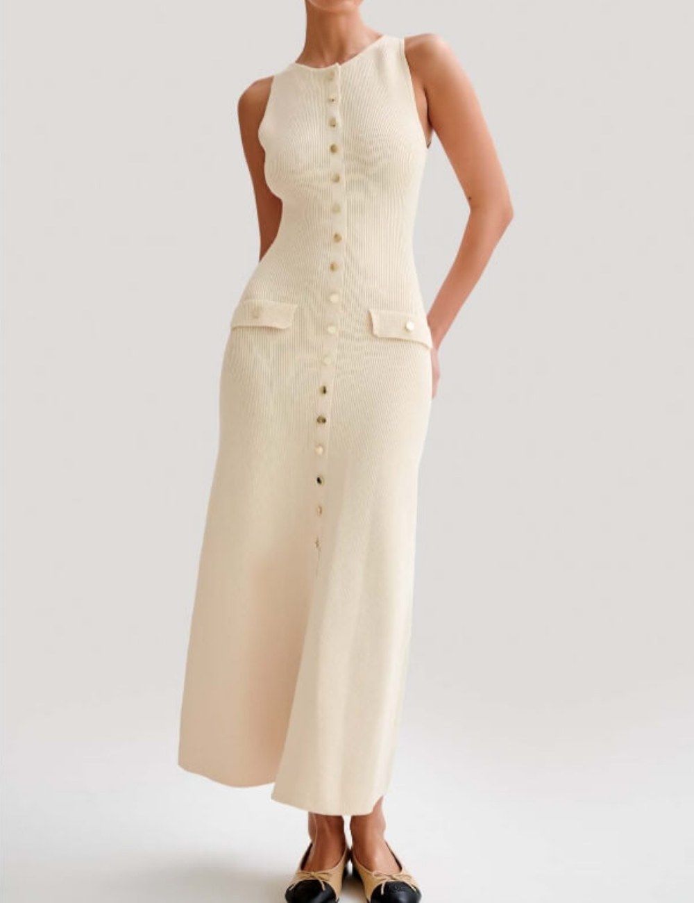 Elegant Button Down Knit Maxi Dress DP25B999