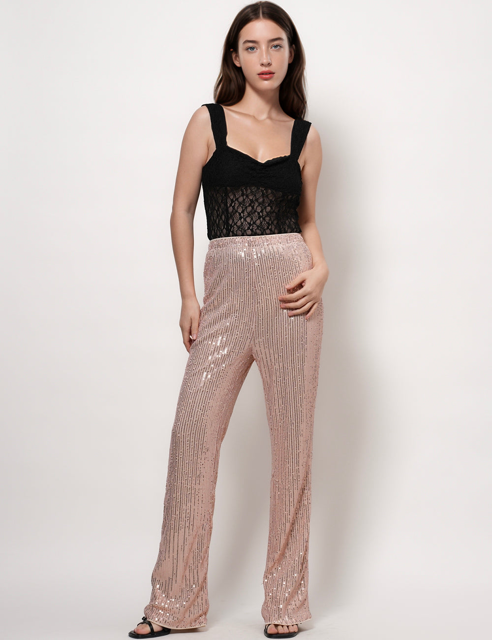 Sequin Straight Leg High Waist Party Pant DPP4913