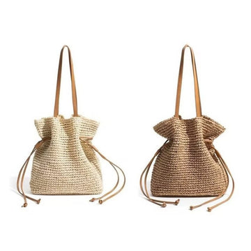 Drawstring Large Capacity Straw Shoulder Bag DP25C694