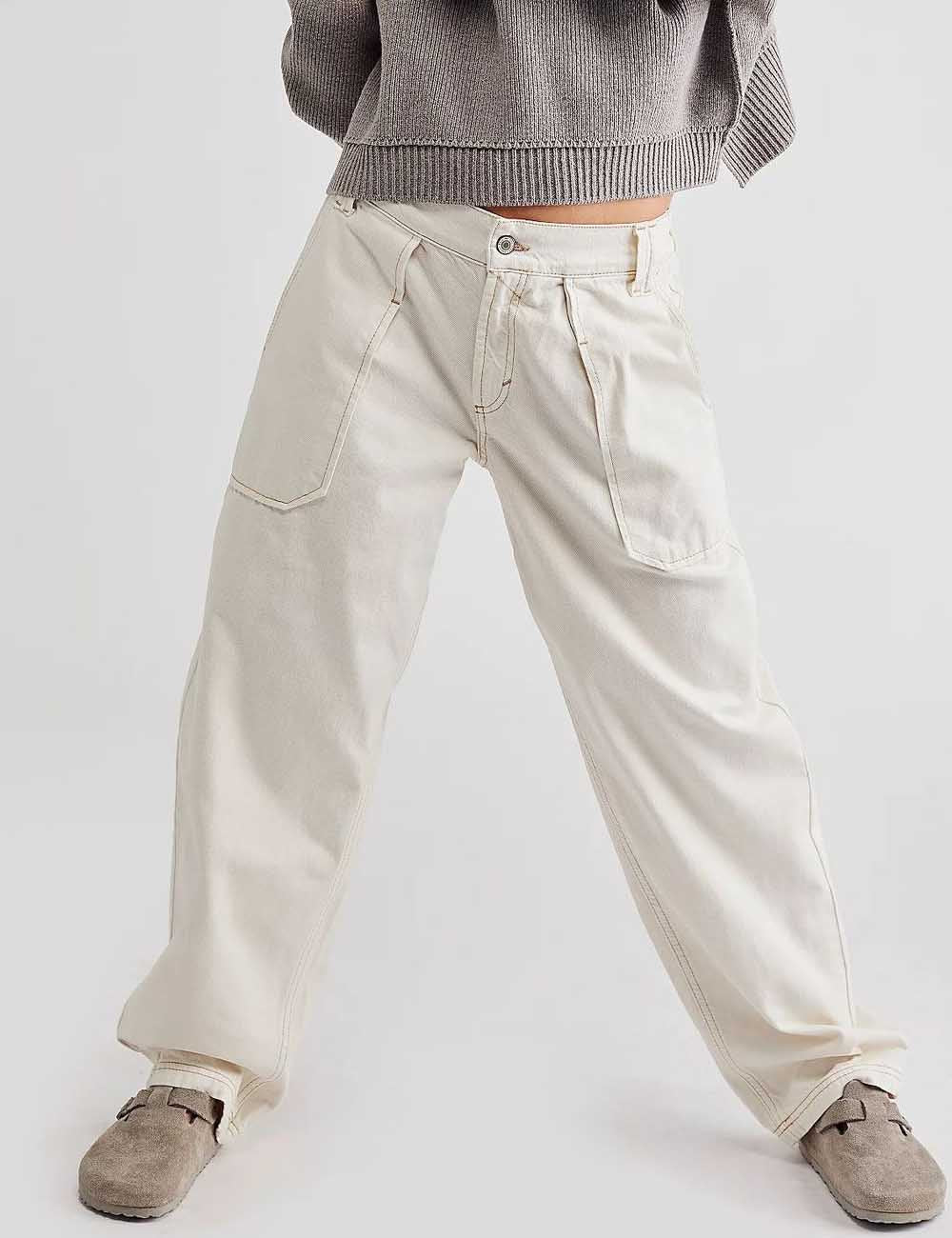 Casual Mid Waist Solid Color Denim Pants DP25G692