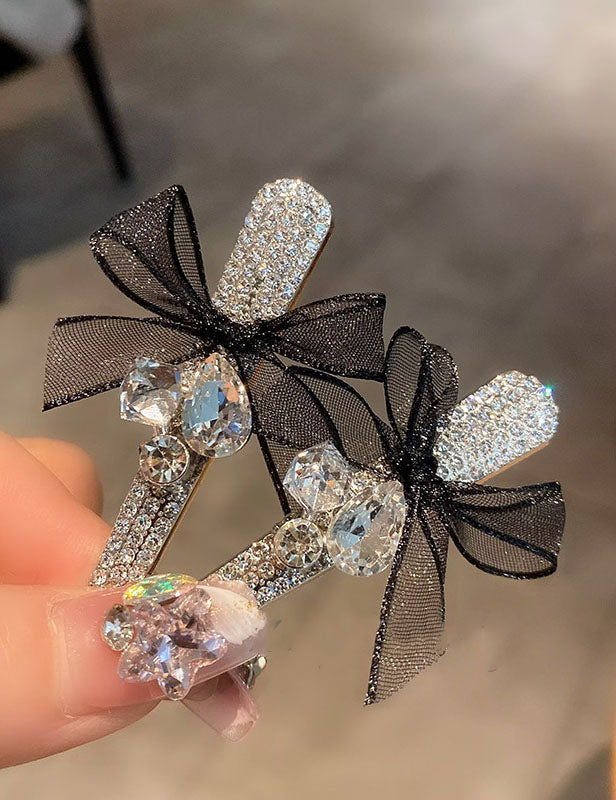 Elegant Rhinestone Mesh Ribbon Bow Hair Clip DP25D995