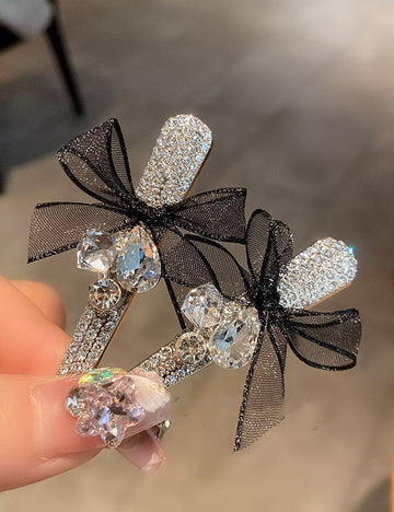 Elegant Rhinestone Mesh Ribbon Bow Hair Clip DP25D995