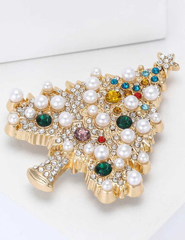 Sparking Rhinestone Christmas Tree Brooch Pin DP25G623