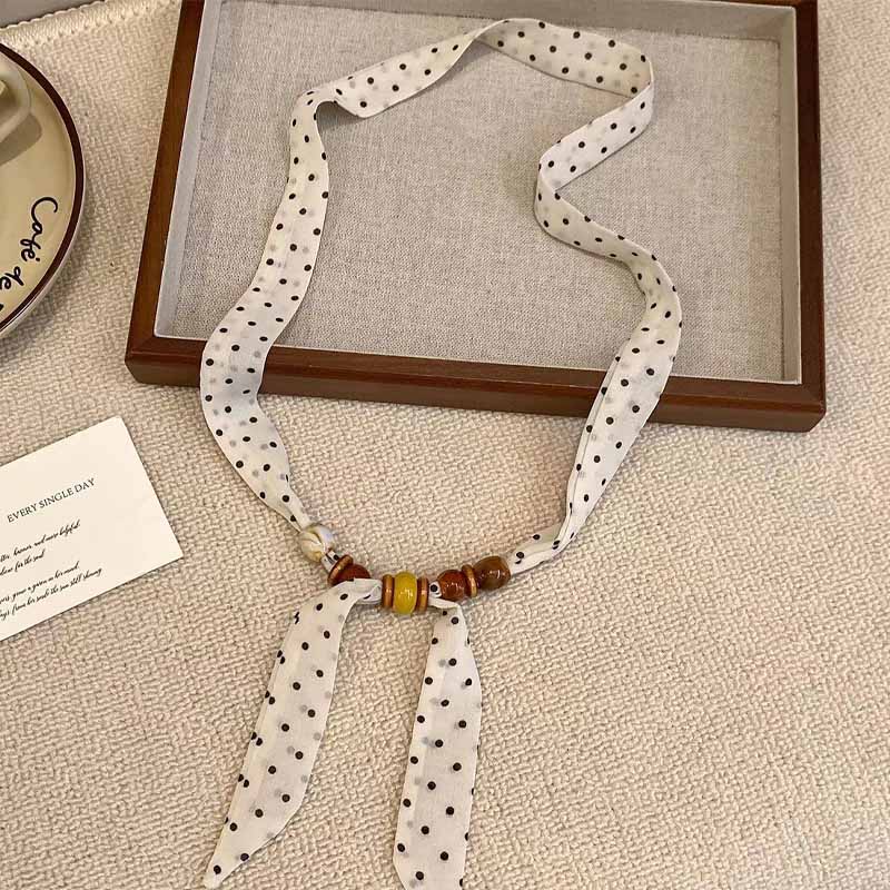 Retro Polka Dot Beaded Adjustable Scarf Necklace MK2BW6W6JNC234