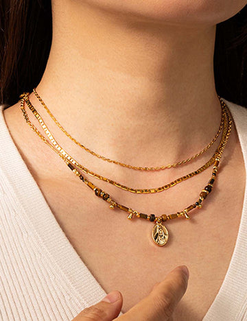 Vintage Gold Plated Tiger Eye Necklace DP25E806