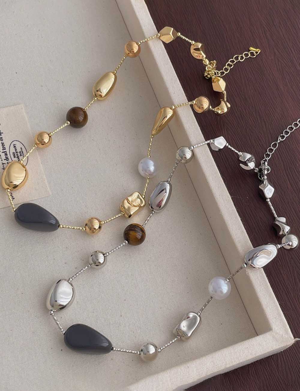 Stone Beaded Chain Necklace - DippedShop Wholesale - #3347