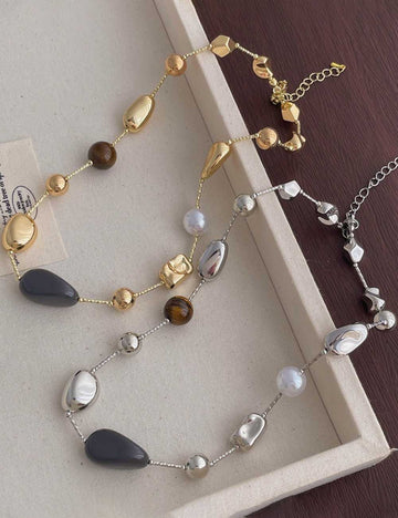 Stone Beaded Chain Necklace - DippedShop Wholesale - #3347
