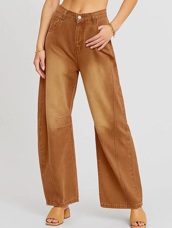 Washed Mid Rise Barrel Jeans - DippedShop Wholesale - #2259
