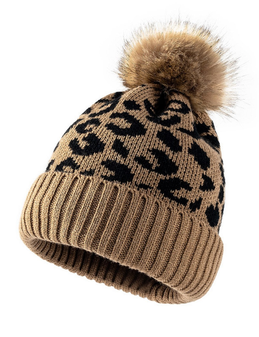 Leopard Print Warm Knit Pom Beanie DPKB0209