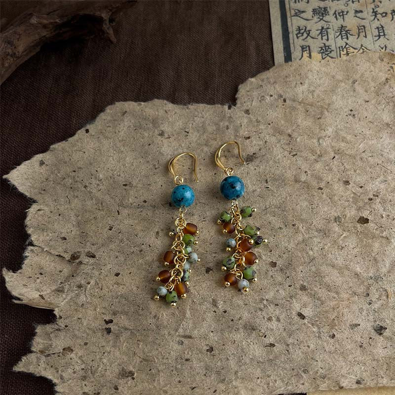 Retro Stone Bead Hoop Earrings - DippedShop Wholesale - #3267