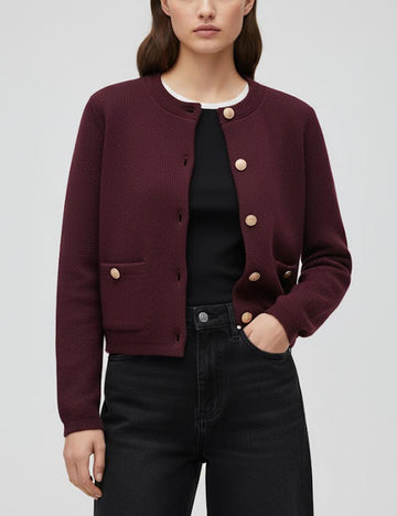 Fall Solid Color Crew Neck Knit Cardigan DP25G964