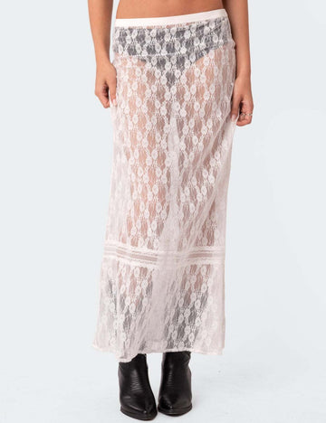 Trendy Sheer Lace Hollow-Out Maxi Skirt DP25C514