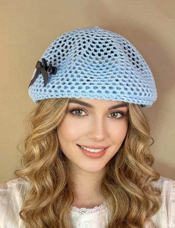 Elegant Bow Knot Hollow Crochet Beanie Hat MK2CK6W6HAT60