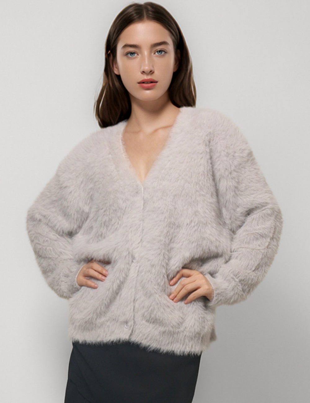 V-Neck Loose Mohair Sweater Knit Cardigan DPT4804