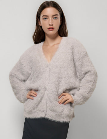 V-Neck Loose Mohair Sweater Knit Cardigan DPT4804