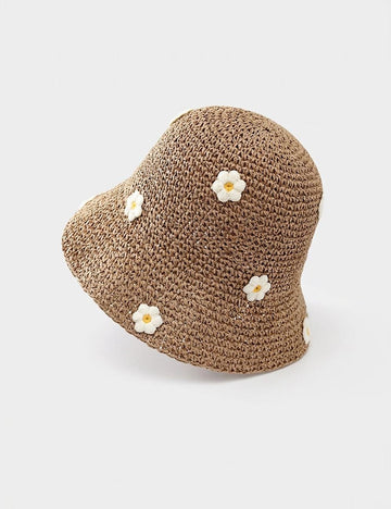 Flower Embroidery Straw Hat - DippedShop Wholesale - #8819