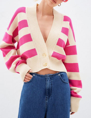 Color Block Striped Loose Short Cardigan DPT0812