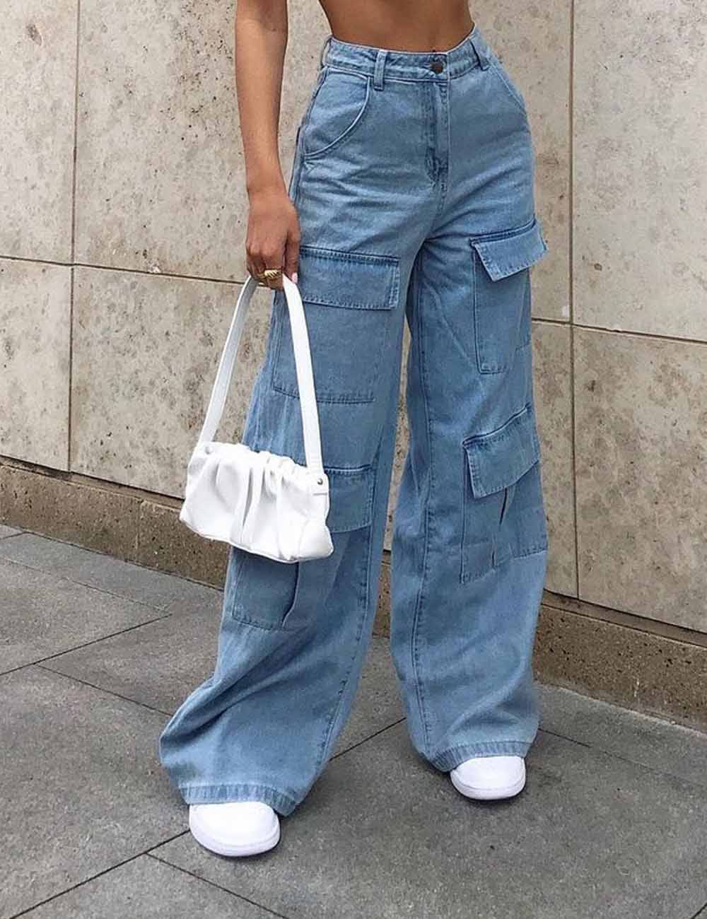 Casual Cargo pockets Loose Denim Pants DP25G687