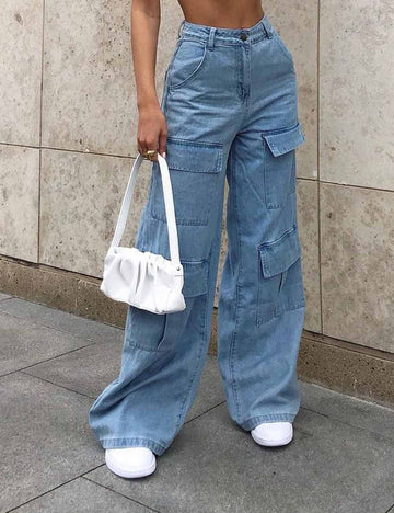 Casual Cargo pockets Loose Denim Pants DP25G687