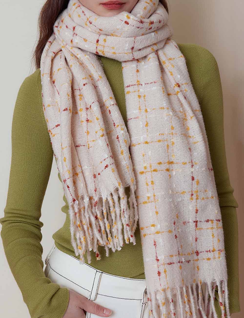 Plaid Colorful Dots Elegant Faux Cashmere Scarf DP25F623
