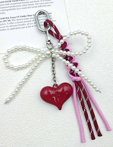 Cute Pearl Bow Colorful Braided Bag Charm DP25E488