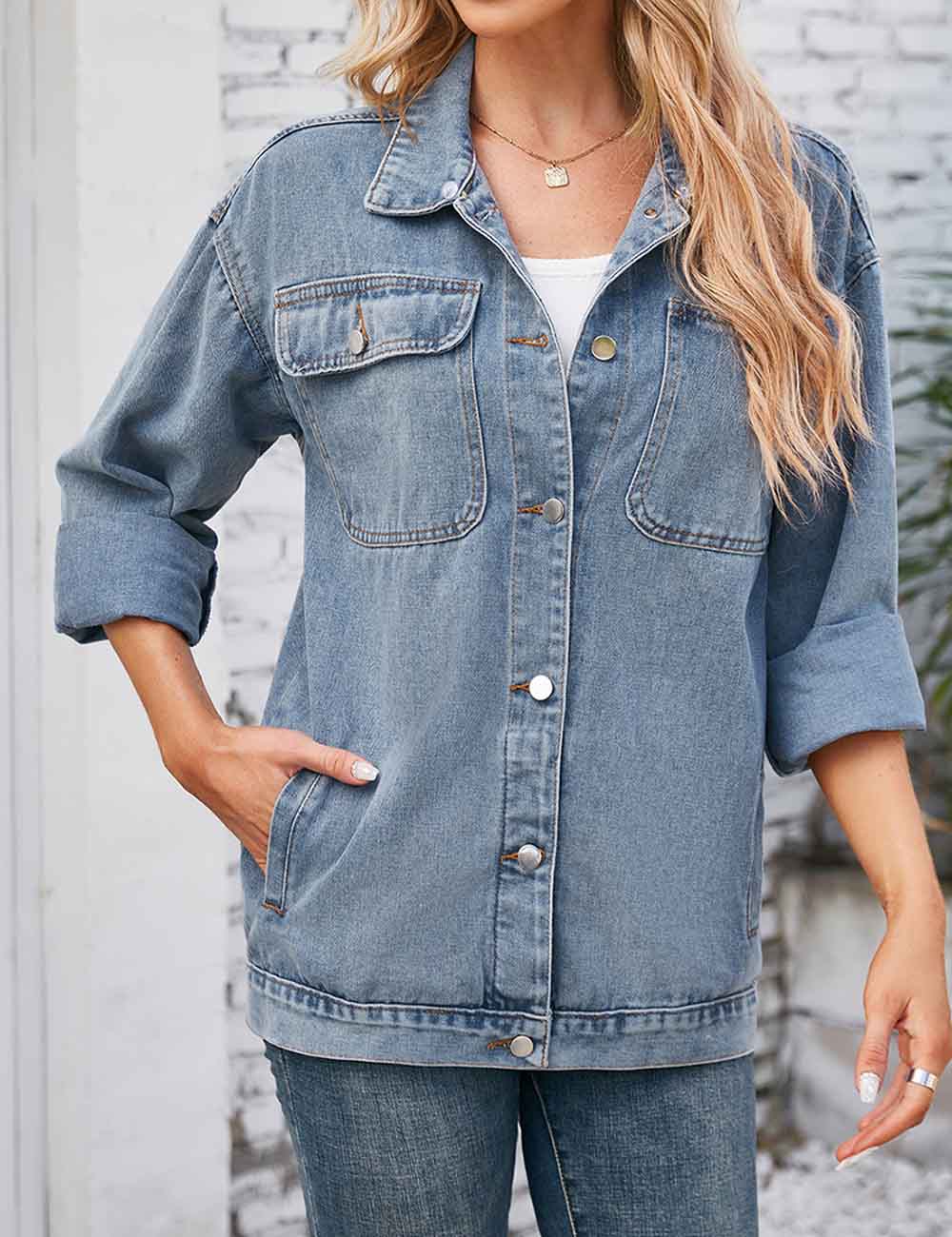 Vintage Long Sleeve Washed Denim Jacket DP25E803