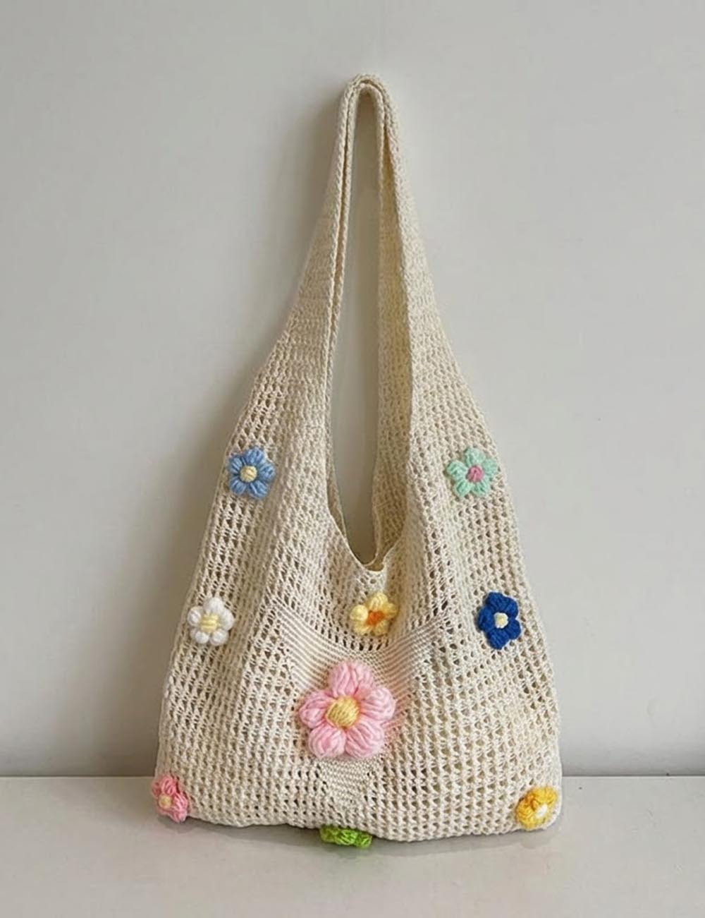 Flower Crochet Tote Bag - DippedShop Wholesale - #8467