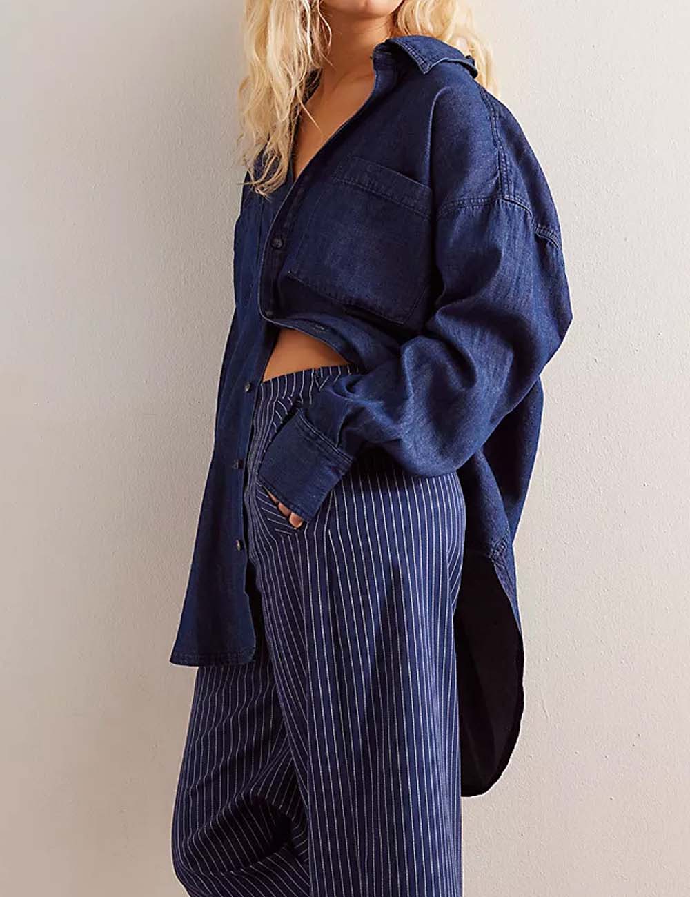 Vintage Lapel Collar Long Sleeve Denim Shirt DP25E555