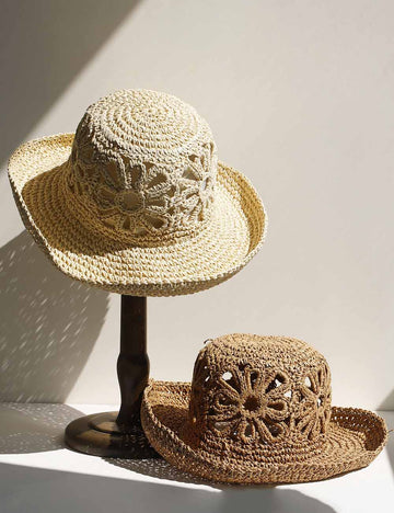 Summer Hollow Hand-Crochet Straw Bucket Hat 8BK6HAT174L