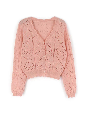 Simple V-Neck Button Down Cropped Cardigan DP25E538