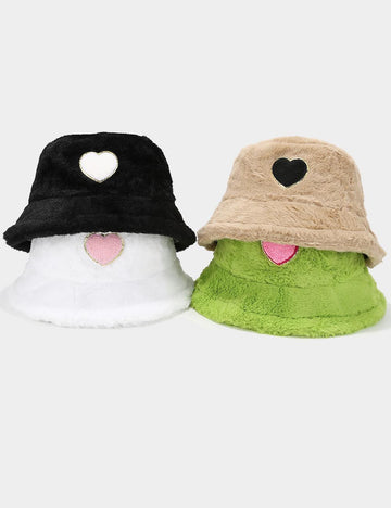 Cute Heart Print Fuzzy Thermal Bucket Hat DP25G747