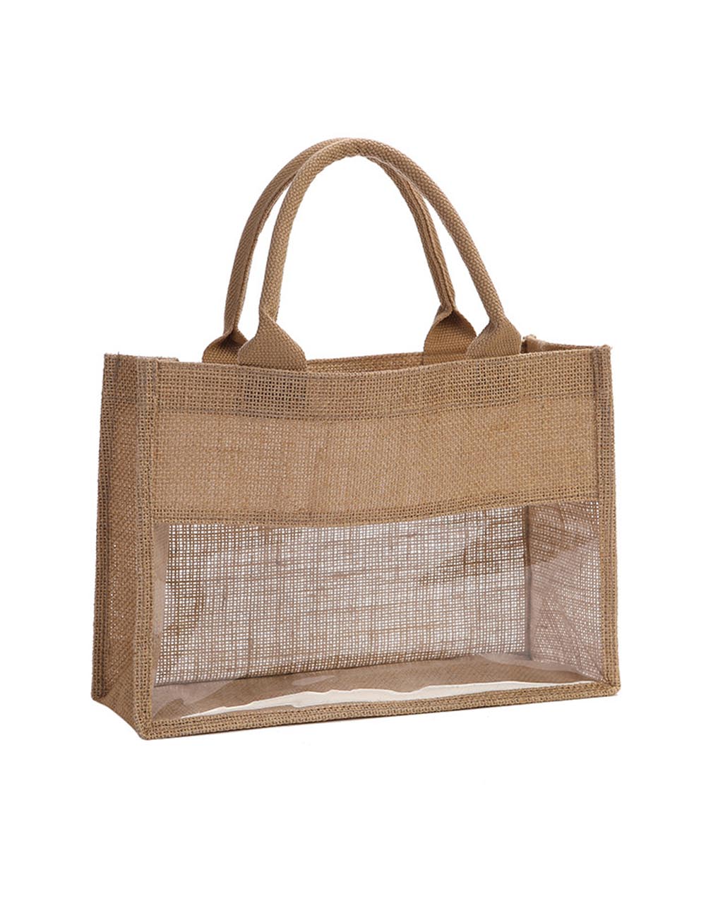 Burlap Tote Bag With Clear PVC - DippedShop Wholesale - #2195