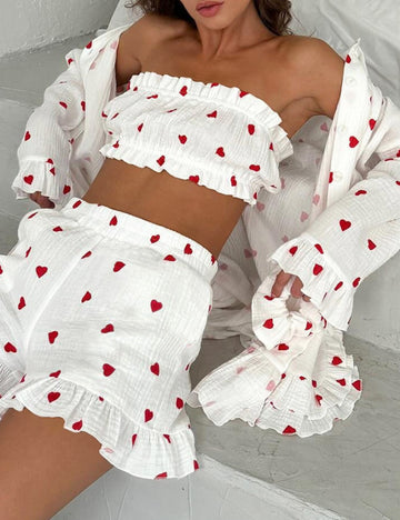 Love Print Flounce Sleepwear Set - DippedShop Wholesale - #6371