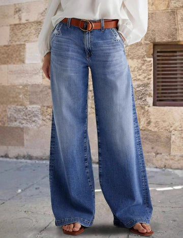 Vintage Washed Straight Leg Simple Jeans DP25A490