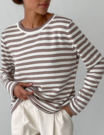 Round Collar Stripe Sweater - DippedShop Wholesale - #2915