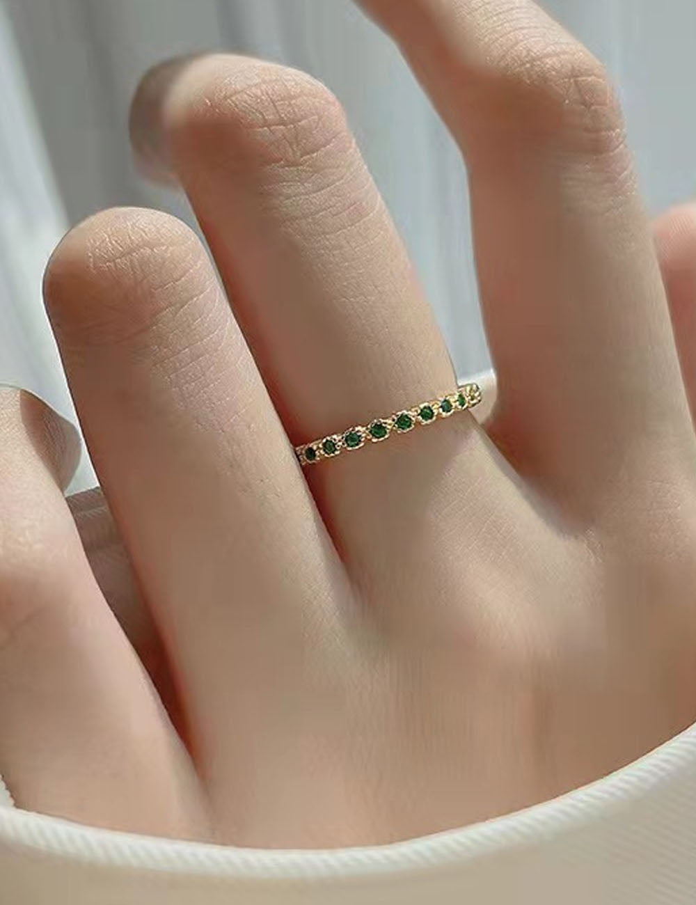 Emerald Rhinestone Open Adjustable Slim Ring DP25E742