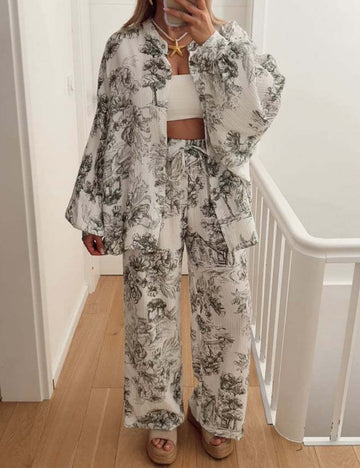 Casual Print Shirt Loose Pants Sets DP25B987