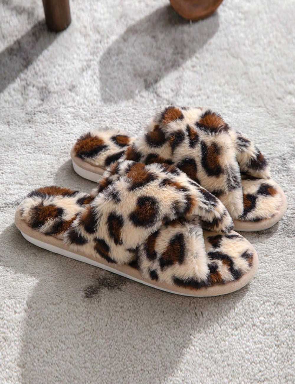 Fuzzy Cross Band Plush Home Slippers DP25F906