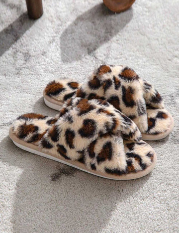 Fuzzy Cross Band Plush Home Slippers DP25F906