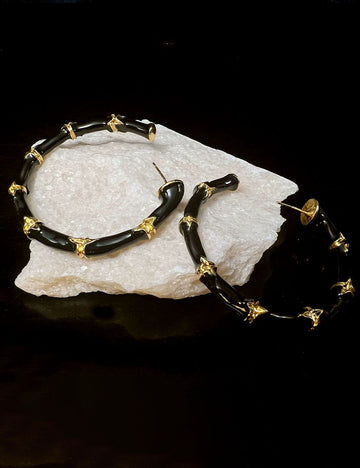 Chunky Enamel Bamboo Large Hoop Earrings DP25E720