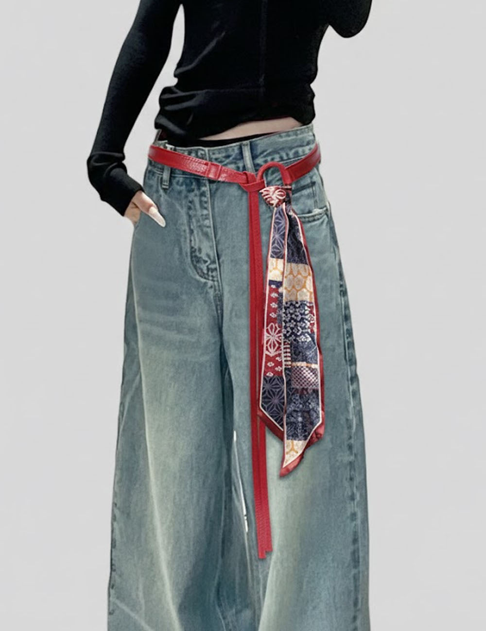 Faux Leather Silk Scarf Belt - DippedShop Wholesale - #6099
