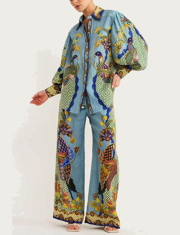 Animal Print Puff Sleeve Tie Vacation Set DP25E623