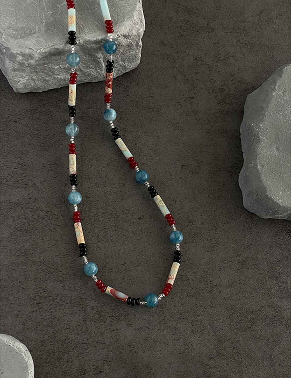 Vintage Color Block Beaded Choker Necklace DP25F835