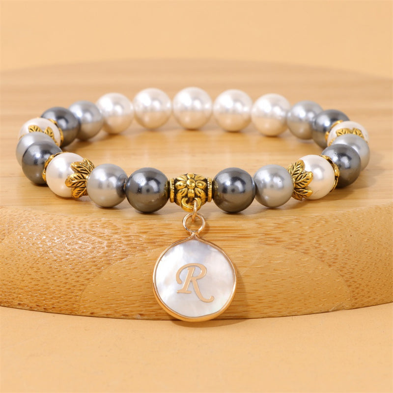 Letter Shell Pendant Pearl Beaded Bracelets DPJB1058