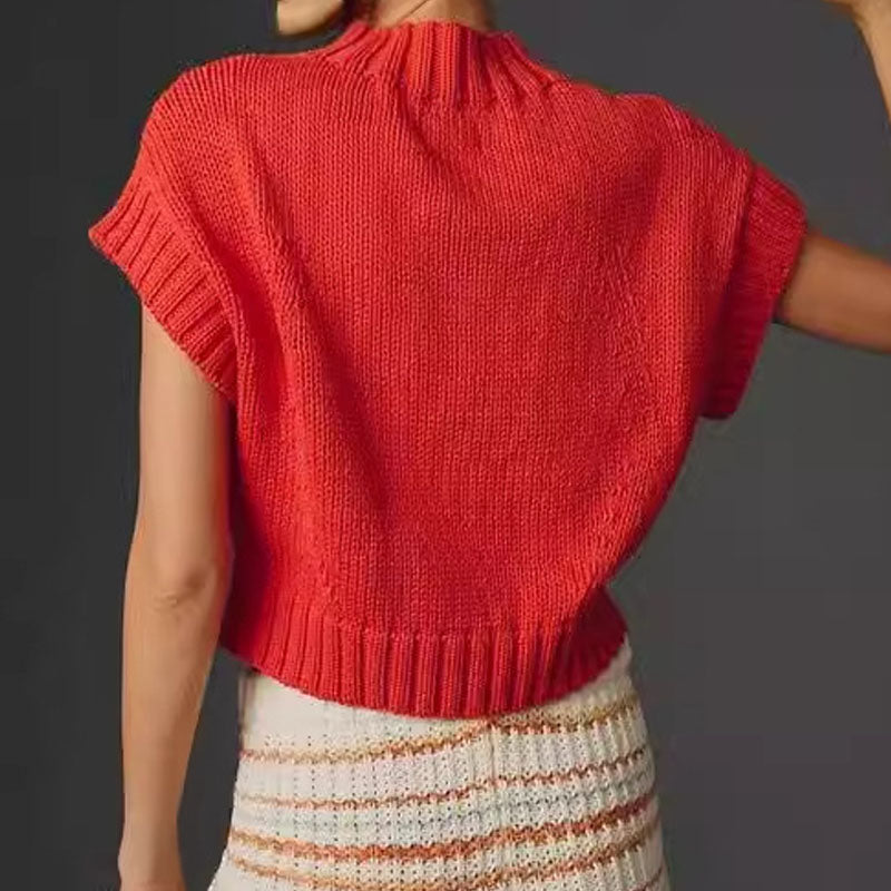 Simple Knit Heart Short Sleeve Sweater DP25G921