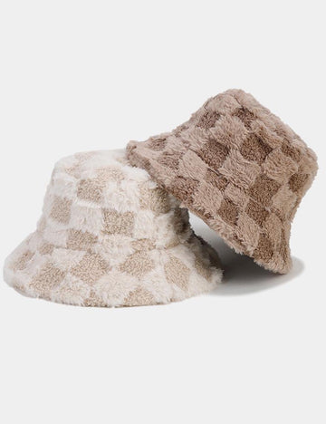 Winter Fuzzy Trendy Plaid Thick Warm Bucket Hat DP25G746